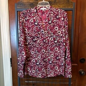 Calvin Klein Burgundy Floral Buttoned Blouse Size M sku#125